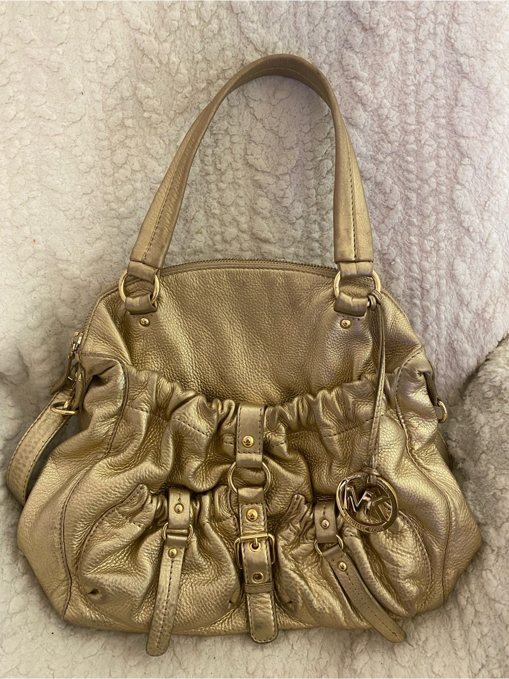 Michael Kors Metallic Gold Ruched Leather Shoulder Bag
